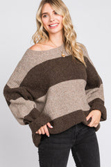 Brown Striped Color Block Sweater