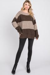 Brown Striped Color Block Sweater