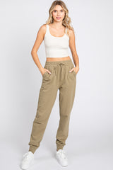 Light Olive Basic Drawstring Maternity Sweatpants