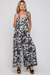 Black Floral Ruffle Strap Maternity Jumpsuit