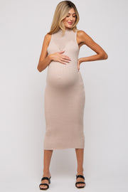 Cream Open Knit Fitted Maternity Sweater Midi Dress