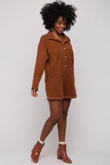 Camel Corduroy Button Up Front Pocket Romper