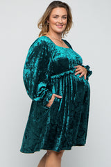 Teal Green Velour Square Neck Maternity Plus Dress