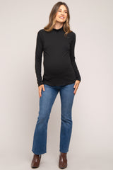 Black Ribbed Long Sleeve Turtle Neck Maternity Top