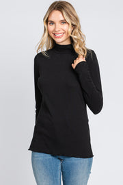 Black Ribbed Long Sleeve Turtle Neck Top