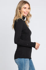 Black Ribbed Long Sleeve Turtle Neck Top