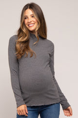 Charcoal Ribbed Long Sleeve Turtle Neck Maternity Top