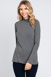 Charcoal Ribbed Long Sleeve Turtle Neck Top