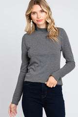 Charcoal Ribbed Long Sleeve Turtle Neck Top