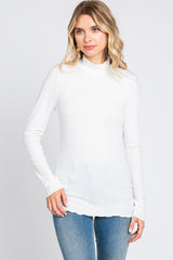 Ivory Ribbed Long Sleeve Turtle Neck Top