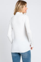 Ivory Ribbed Long Sleeve Turtle Neck Top