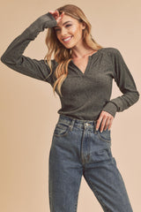 Charcoal Long Sleeve V-Neck Maternity Top