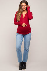 Burgundy Long Sleeve V-Neck Maternity Top