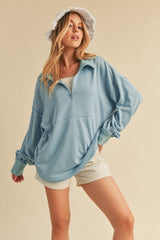 Aqua Half Zip Pullover Top