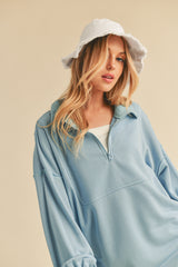 Aqua Half Zip Pullover Top