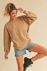 Beige Embroidered Fleece Maternity Sweatshirt