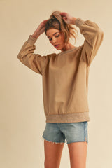 Beige Embroidered Fleece Sweatshirt