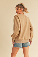 Beige Embroidered Fleece Sweatshirt