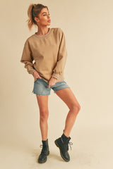 Beige Embroidered Fleece Sweatshirt