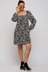 Black Floral Long Sleeve Maternity Dress