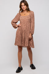 Mocha Floral Tier Long Sleeve Dress