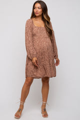 Mocha Floral Tier Long Sleeve Maternity Dress