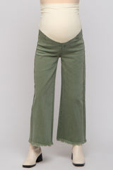 Olive Cropped Wide Leg Maternity Pants