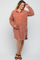 Rust Corduroy Button Down Collared Plus Maternity Dress