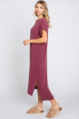 Plum Ribbed Short Sleeve Midi Dress