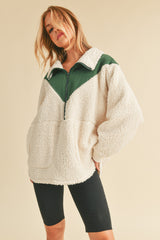 Forest Green Colorblock Half Zip Fleece Maternity Pullover