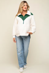 Forest Green Colorblock Half Zip Fleece Maternity Pullover