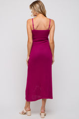 Magenta Open Knit Crochet Maternity Midi Dress