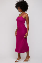 Magenta Open Knit Crochet Midi Dress