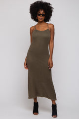 Olive Open Knit Crochet Midi Dress