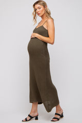 Olive Open Knit Crochet Maternity Midi Dress