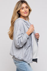 Heather Grey Zipper Hooded Maternity Jacket