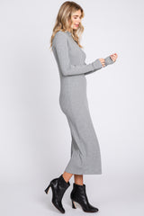 Heather Grey Ribbed Mock Neck Midi Dress