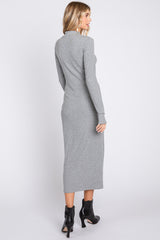 Heather Grey Ribbed Mock Neck Midi Dress