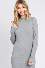 Heather Grey Ribbed Mock Neck Midi Dress