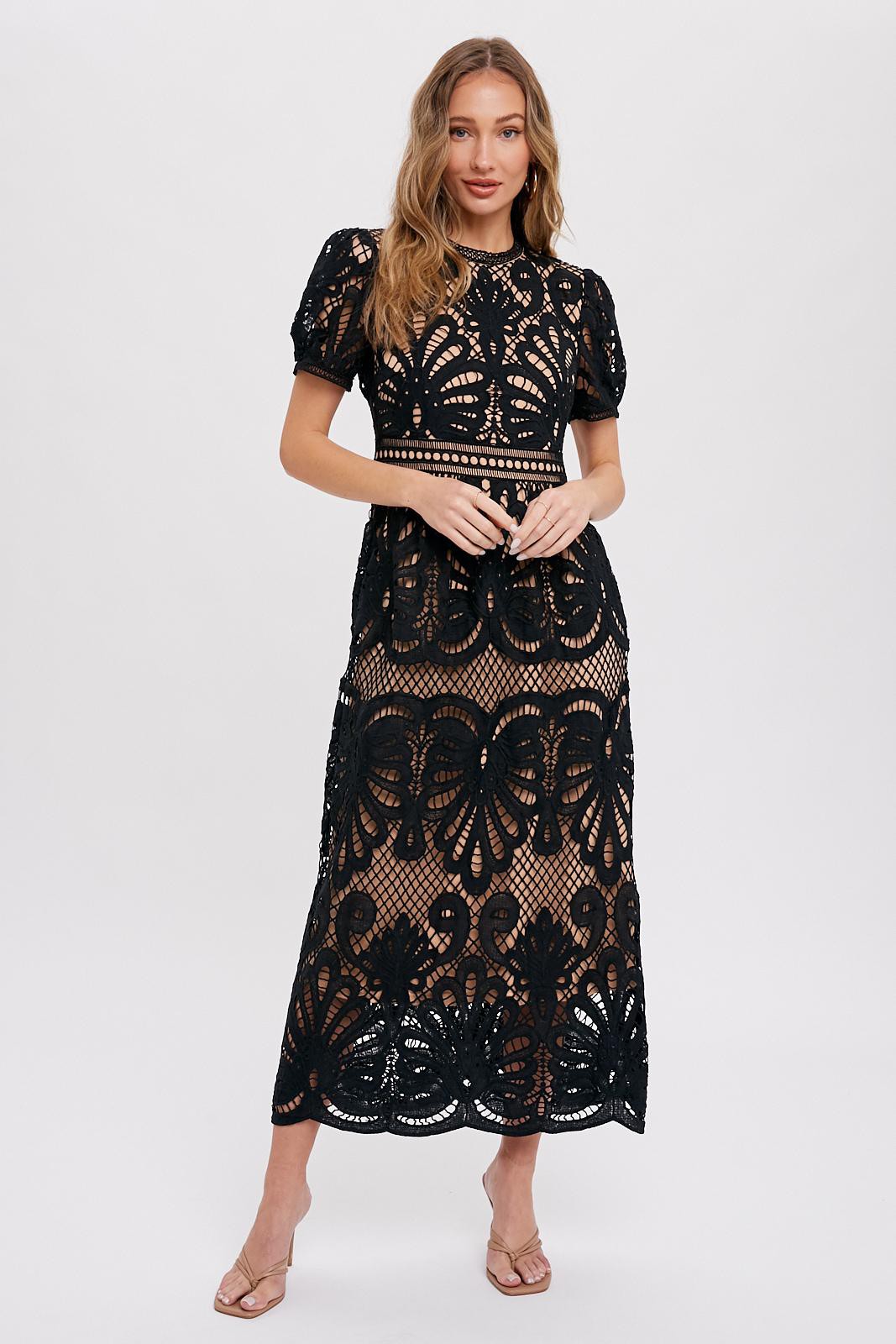 Black Crochet Lace Midi Dress – PinkBlush