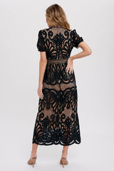 Black Crochet Lace Midi Dress