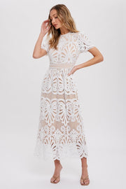 Ivory Crochet Lace Midi Dress