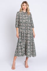 Green Floral Collared Tiered Maternity Maxi Dress