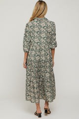 Green Floral Collared Tiered Maternity Maxi Dress