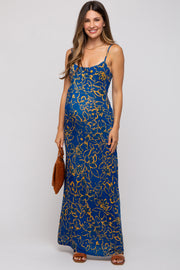 Royal Blue Floral Maternity Maxi Dress