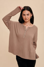 Mocha Waffle Knit Henley Top