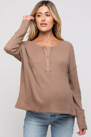 Mocha Waffle Knit Maternity Henley Top