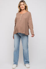 Mocha Waffle Knit Maternity Henley Top