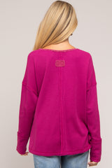 Magenta Waffle Knit Maternity Henley Top