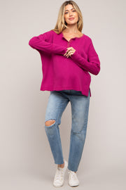 Magenta Waffle Knit Maternity Henley Top